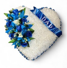 BLUE ARTIFICIAL SILK FUNERAL HEART TRIBUTE WREATH MEMORIAL FLOWERS FATHER SON PA
