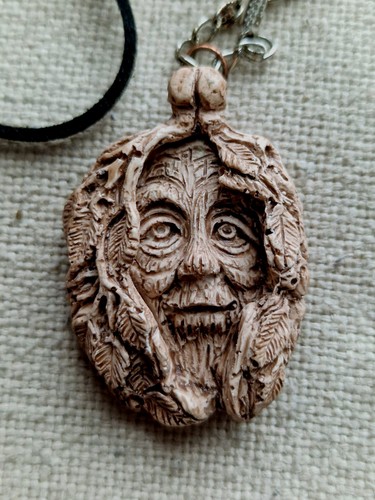 Handmade green man - green, chalkware/