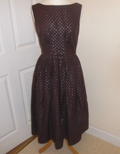 Emily & Fin Abigail Dress Chocolate/Gold Lurex Spot 95%cotton Waist 30'' Size 12