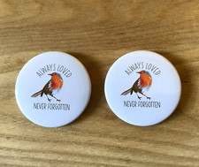 2x 58mm Robin Pin Badge Garden