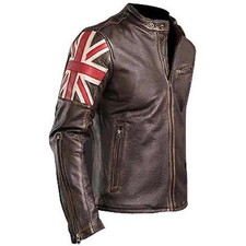 UK Flag Men's Biker Vintage Style Motorcycle Cafe Racer Leather Jacket