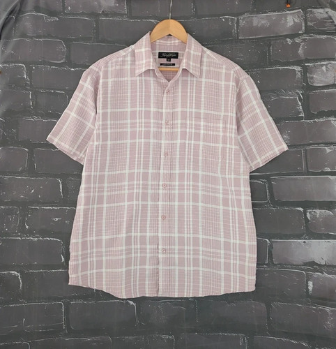 Men pink white checked shirt - men's,