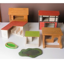 Vintage Wood + Board Farm Buildings and Ponds, Joytoys / Britains? Pictoys