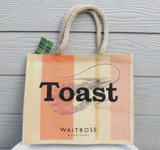 WAITROSE PRAWN TOAST TOTE SHRIMP BRITISH PINK STRIPE JUTE SHOPPER SHOPPING BAG