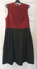 Vintage Salzburger Austrian Dirndl Dress UK 12/14 Black Red Lace Trim Mid-Length