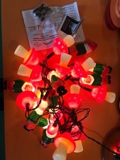 Vintage Novelty Gnomes & Toadstool fairy lights Working Kitsch Spare Bulbs Retro