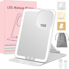 Rechargeable Travel Makeup Mirror with 15X Magnifying Mirror,Folding Lighted