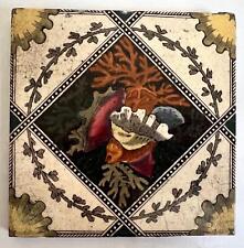 RARE Antique c1880s Transfer Printed Ceramic Tile Seashells 15.3cm