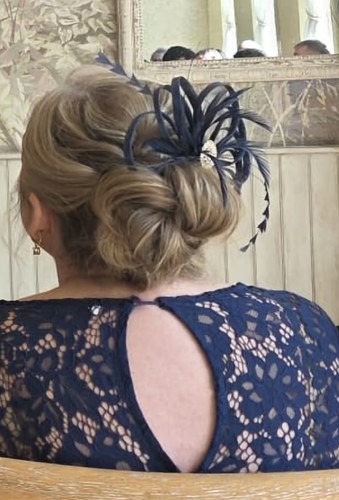 Small navy feather fascinator - small,
