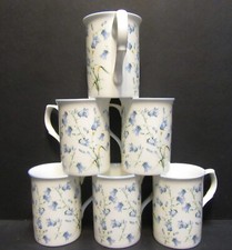 Set Of 8/6/4/2/1 Mugs Bluebells Harebells Fine Bone China Mugs Castle Shape 10oz