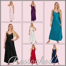 Ladies Long Full Length Sexy Satin Lace Chemise Nightdress Nighty PLUS SIZE