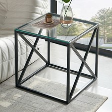 Monza Glass Side Lamp Table with Black Cross Frame - AY54-BLACK