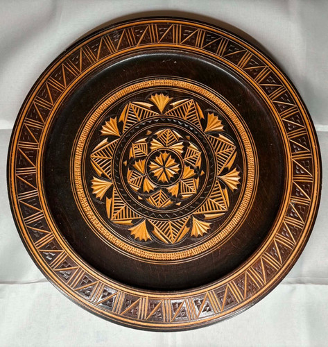 Round wooden carved serving - wooden,