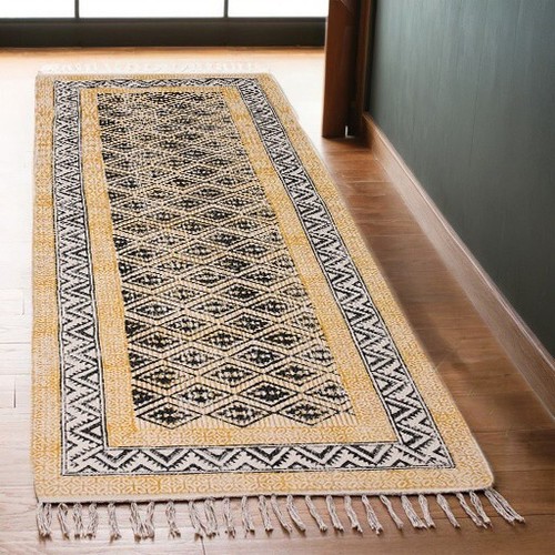 Hand block printed cotton rug - hand,