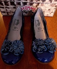 BELLAMY BLUE PATENT BALLERINA/ FLAT / DOLLY SHOES WITH FLOWER DETAIL    BNIB