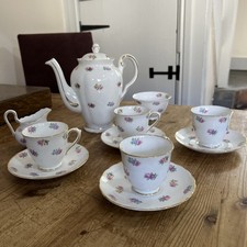 Tuscan Pink/Purple/Yellow Floral gold rim Fine Bone China Coffee Set 7807