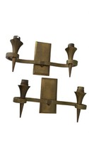Pair Of French Mid Century Art Deco Style Wall Light Double Arm Sconces Brass