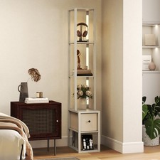 LED Floor Lamp with Shelves, Adjustable Brightness, Foot Switch for Bedroom