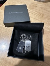 Emporio Armani Men's Silver Dual Tag Necklace Steel Chain RRP £120