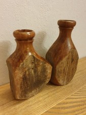 Vintage: 2 x Rustic Handmade Wooden Vases. Made in N. Z. from the Totara Tree