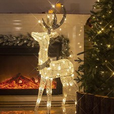 LED Reindeer Metal Gold White