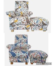 Fryetts Peacocks Fabric Adult Chair & Footstool Armchair Pouffe Footstall Accent
