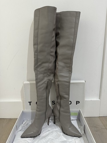 Topshop grey leather - leather, overknee