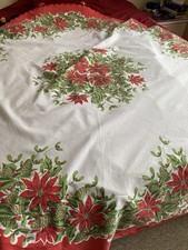 Chrstmas Tablecloth & 6 Napkins Circular Cloth Approx 66” Diameter.