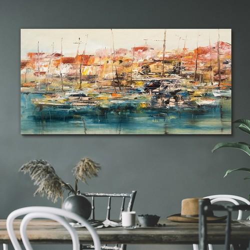 Painting abstract port ships - painting,
