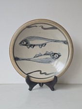 Svend Bayer Wood Fired Stoneware Plate Decorated with Fish - 25cm Diameter