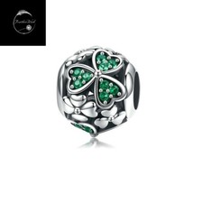 Sterling Silver 925 Charm Shamrock Lucky Clover Irish Bead Family Friend Wife