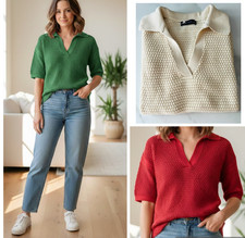 Ladies Marks Collection Jumper Short Sleeved 100% Cotton Knit Red Green Sweater