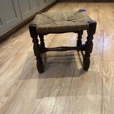 Old, Vintage, ANTIQUE Woven Rattan Wicker Stool Footstool Mid Century