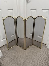 Vintage Metal Fire Screen - Gold Colour Black Mesh Folding 4 Panel Fireguard 