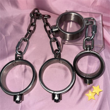 Slave Bondage Stainless Steel Handcuffs Ankle Cuffs Neck Collar BDSM Heavy Cuffs