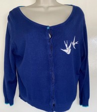 Blue Cardigan Swallows Birds Size 16 Chest 40” Short Emily+Fin