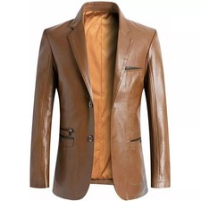 Men's Authentic Real Leather Pure Lambskin Business Wedding Formal Coat Blazer
