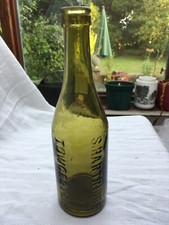Applied lip S. Hartridge Towcester amber olive green beer soda bottle c1890-1920