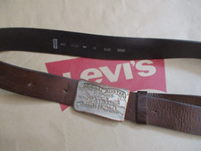 ORIGINAL vintage LEVIS brown LEATHER BELT & VINTAGE 2 HORSE LOGO BUCKLE 35"to43"