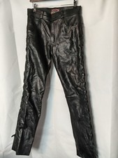 Skin Leather Biker Rocker Vintage Trousers Size UK 30 Black Side Lace-Up Detail