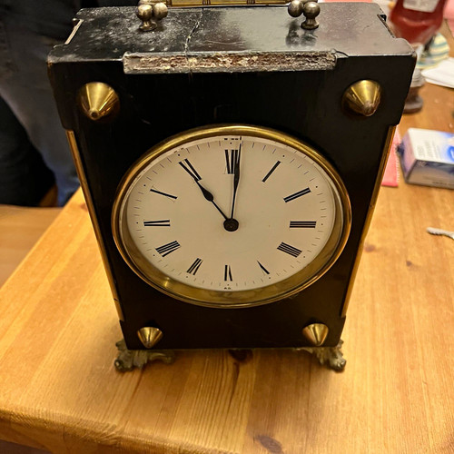 Black wooden mantel - mantel, clock