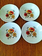 Retro Johnson Brothers Snowhite Soup Bowls Orange Yellow Flowers x 4