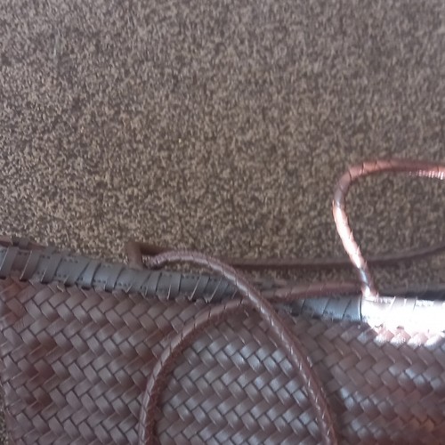Brown woven faux leather - leather, large