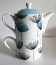 Portmeirion Sanderson Blue Dandelion Clocks Tea for One Teapot / Mug Porcelain