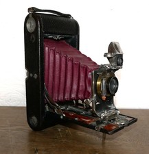 Kodak No. 3 C3 Folding Camera. Wooden Case with Red Bellows.