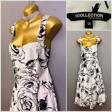 DEBENHAMS Black & White Rose Print Cotton Sleeveless Dress UK 18 EUR 46
