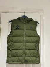 Manchester United Full Zip Duck Down Khaki Puffa Gilet, Made By Adidas, Size XS