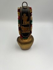 Vintage Pretty Swiss Brass Cow Belt Leather Fringed Strap Hanging Decoration