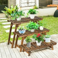 Wisfor 3Tier Wood Plant Stand Ladder Bench Flower Pot Shelves Holder Garden Yard