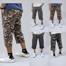 Mens Cargo Shorts Chino Pants 3/4 Camouflage Multi Pocket Long Three Quarter New